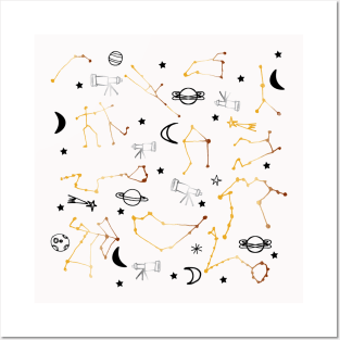 Astrology Pattern Gold and Black Posters and Art